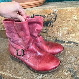 Nine West Topazoli Red Leather Buckle Ankle Booties